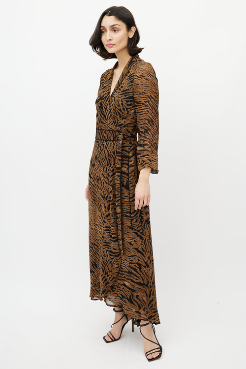 Ganni Brown & Black Printed Maxi Wrap Dress