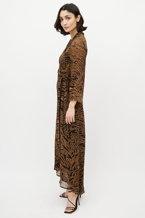 Ganni Brown & Black Printed Maxi Wrap Dress