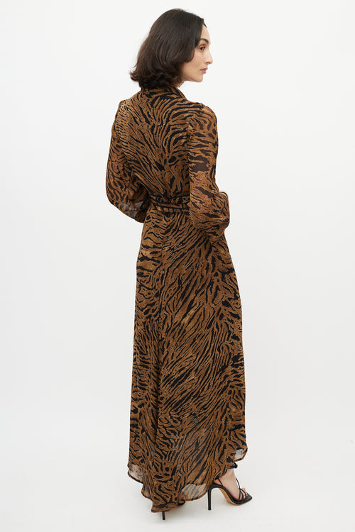 Ganni Brown & Black Printed Maxi Wrap Dress