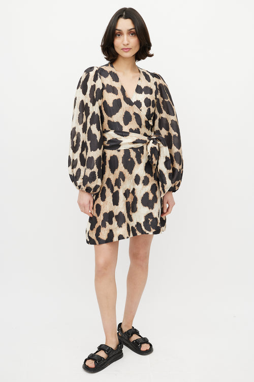 Ganni Brown & Black Printed Wrap Dress