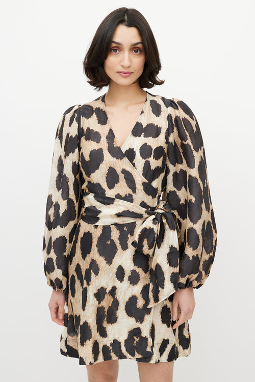 Ganni Brown & Black Printed Wrap Dress