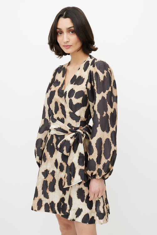 Ganni Brown & Black Printed Wrap Dress