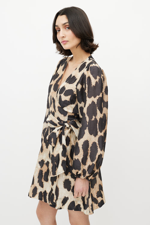 Ganni Brown & Black Printed Wrap Dress