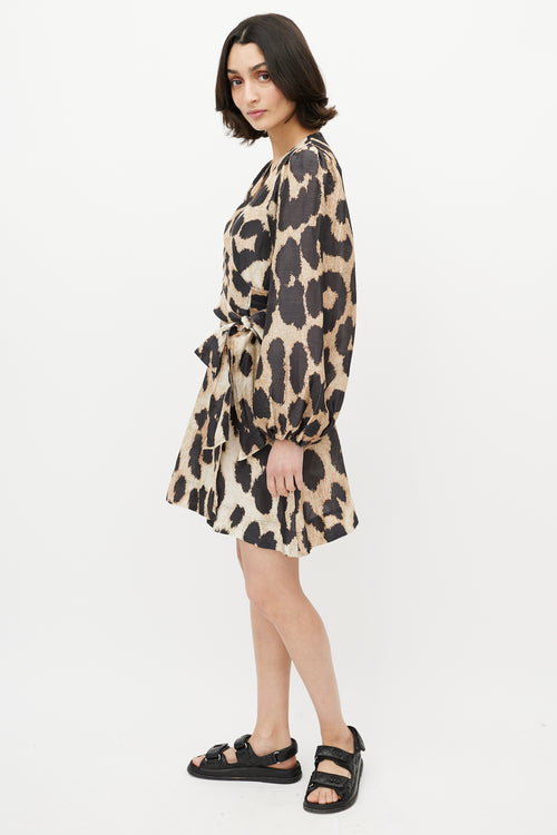 Ganni Brown & Black Printed Wrap Dress