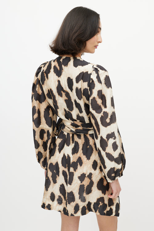 Ganni Brown & Black Printed Wrap Dress