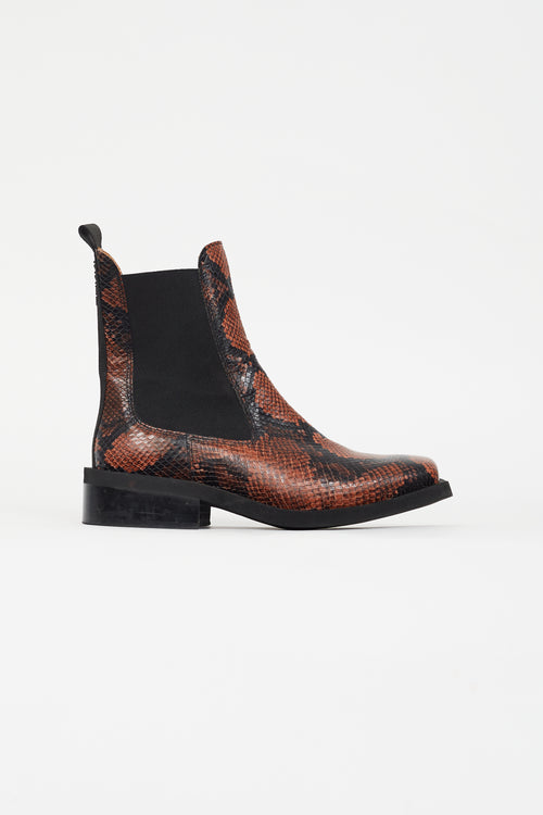 Brown & Black Textured Print Chelsea Boot Ganni