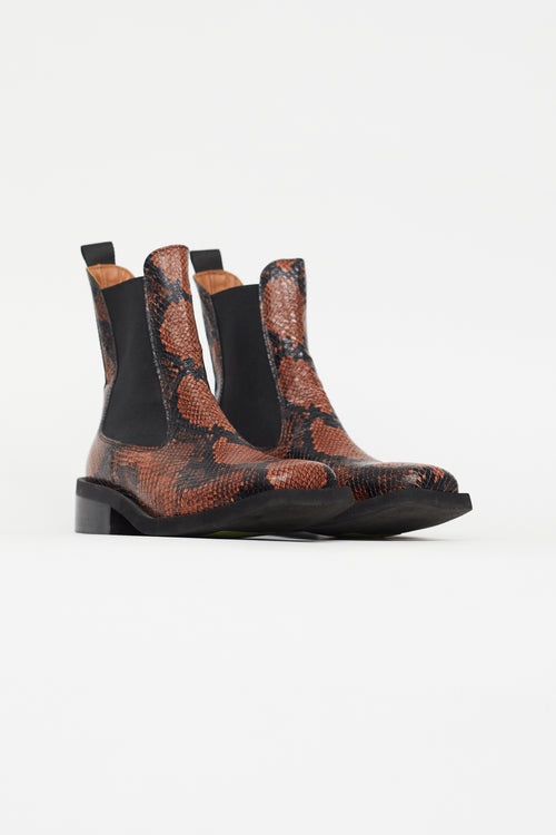 Brown & Black Textured Print Chelsea Boot Ganni