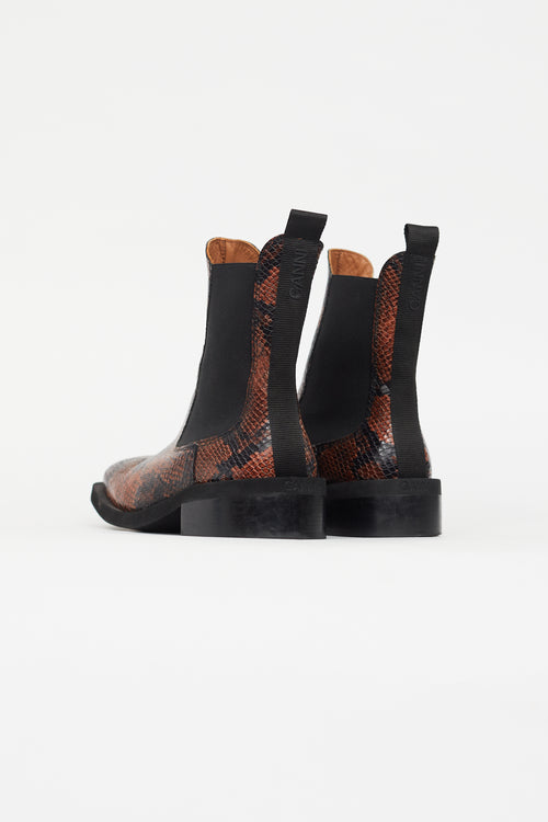 Brown & Black Textured Print Chelsea Boot Ganni