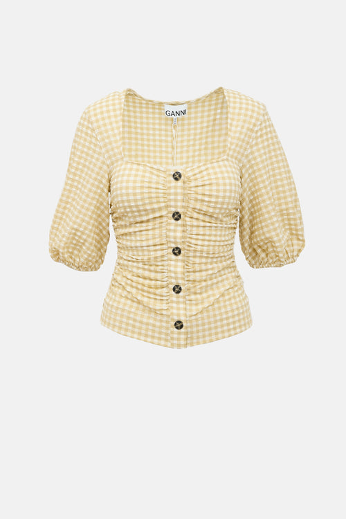 Ganni Seersucker Check Top
