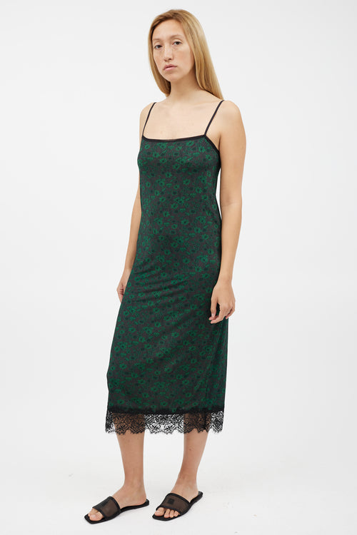 Ganni Black & Green Floral Dress