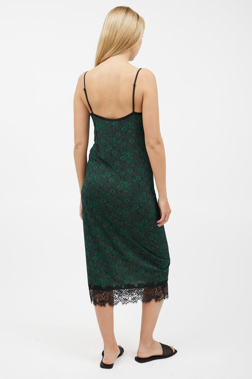 Ganni Black & Green Floral Dress