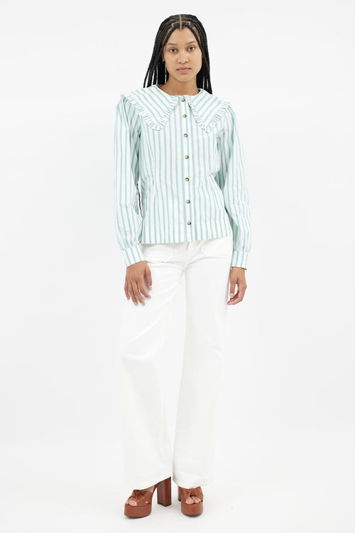 Ganni Green & White Stripes Shirt