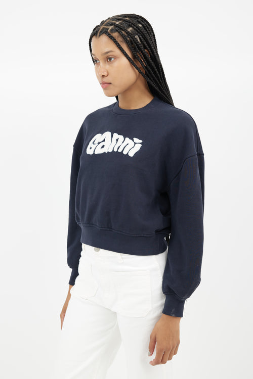 Ganni Navy & White Logo Sweatshirt