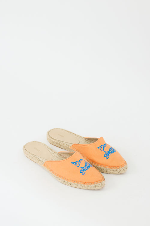 Ganni Orange & Blue Embroidered Canvas Espadrille Flat