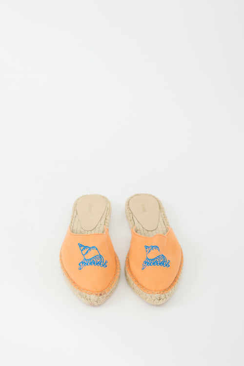 Ganni Orange & Blue Embroidered Canvas Espadrille Flat