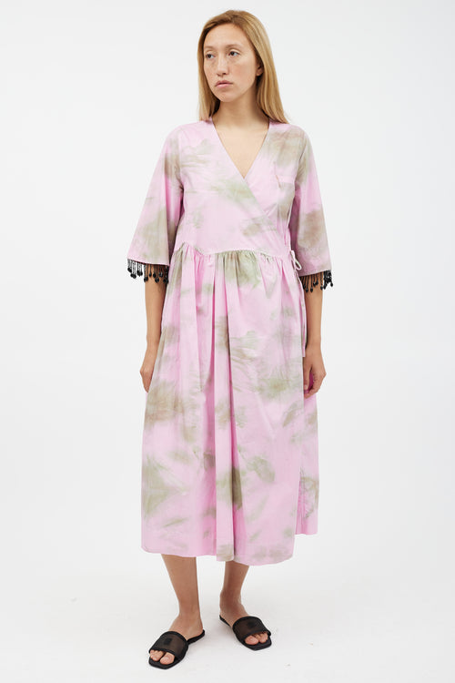 Ganni Pink & Green Tie Dye Wrap Dress