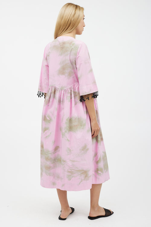 Ganni Pink & Green Tie Dye Wrap Dress