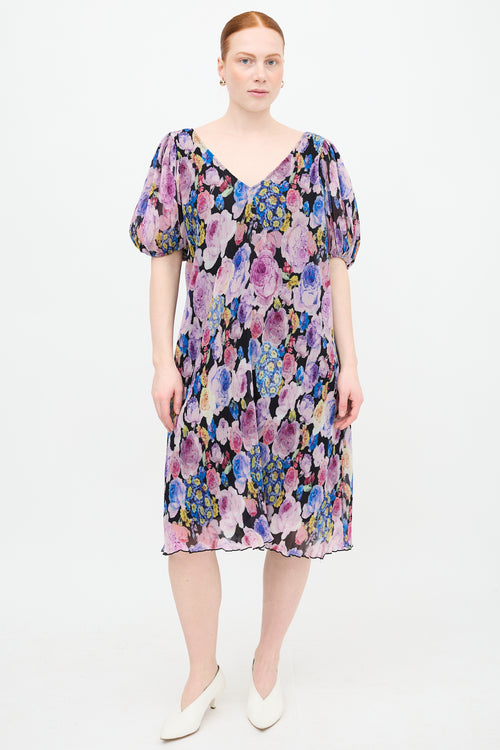 Ganni Pleated Georgette Floral Dress