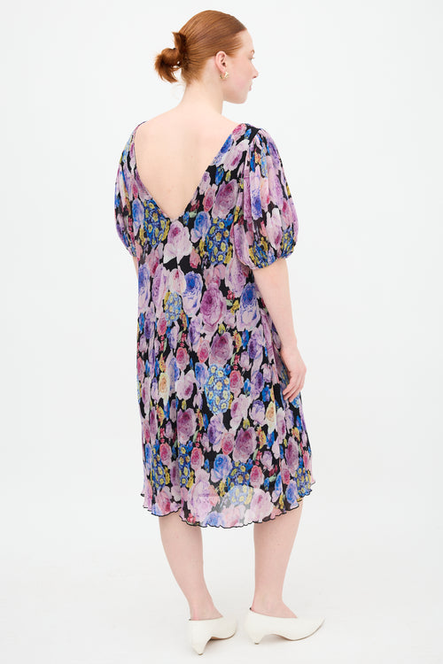 Ganni Pleated Georgette Floral Dress