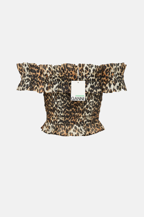 Ganni Printed Off Shoulder Top