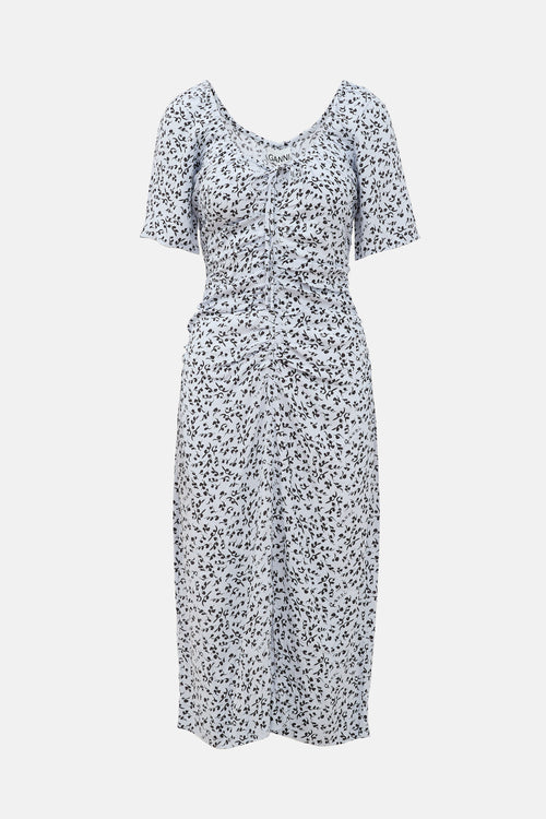 Ganni Ruched Floral Dress