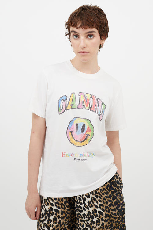 Ganni White & Multicolour Have A Nice Day T-Shirt