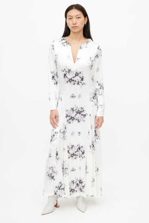 Ganni White & Purple Floral Dress