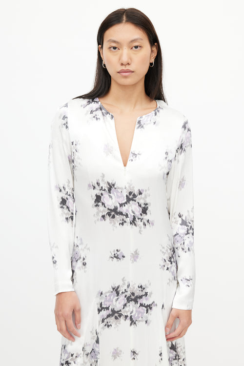 Ganni White & Purple Floral Dress