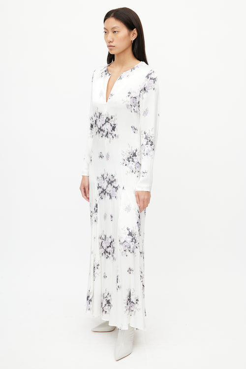 Ganni White & Purple Floral Dress
