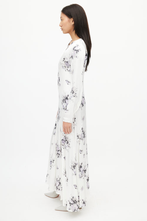 Ganni White & Purple Floral Dress