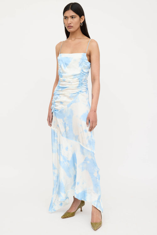 Ganni Satin Tie Dye Ruched Dress