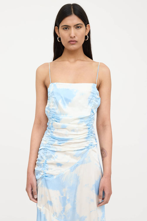 Ganni Satin Tie Dye Ruched Dress