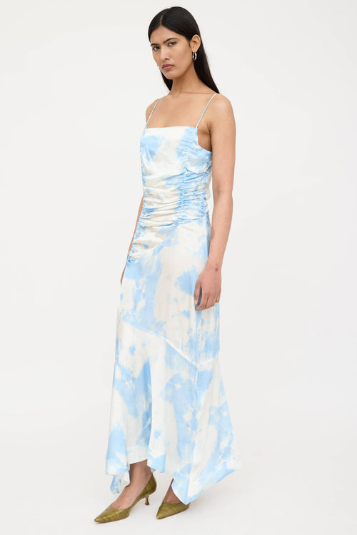 Ganni Satin Tie Dye Ruched Dress