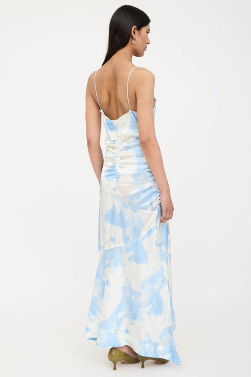 Ganni Satin Tie Dye Ruched Dress