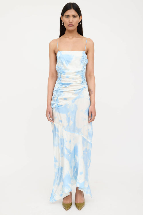 Ganni Satin Tie Dye Ruched Dress