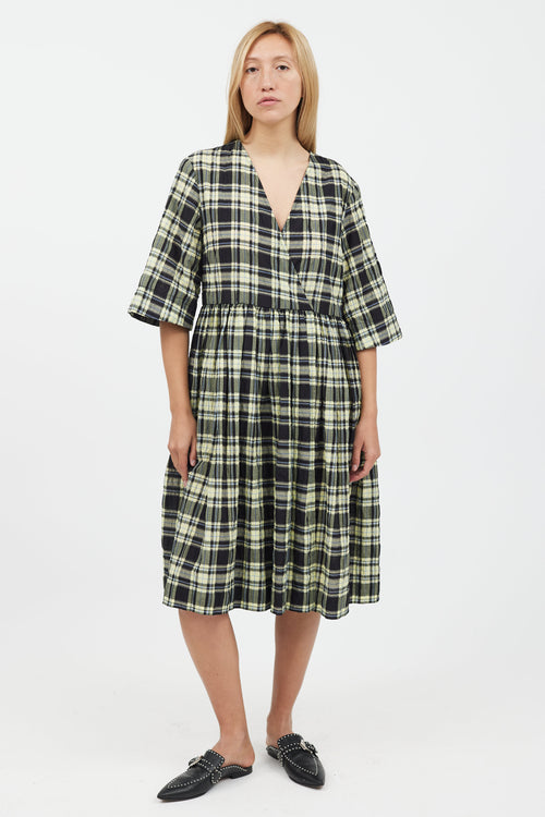 Ganni Yellow & Black Plaid Midi Dress