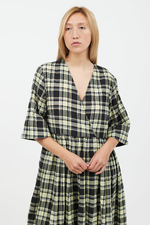 Ganni Yellow & Black Plaid Midi Dress