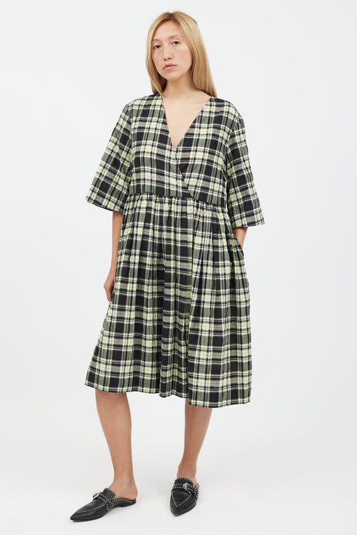 Ganni Yellow & Black Plaid Midi Dress