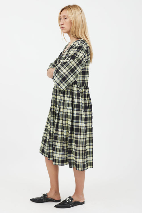 Ganni Yellow & Black Plaid Midi Dress
