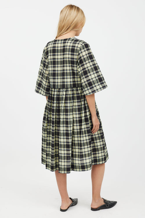 Ganni Yellow & Black Plaid Midi Dress
