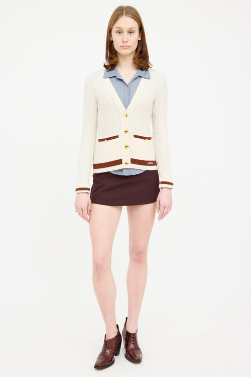 Ganni Cream & Brown Wool Knit Cardigan