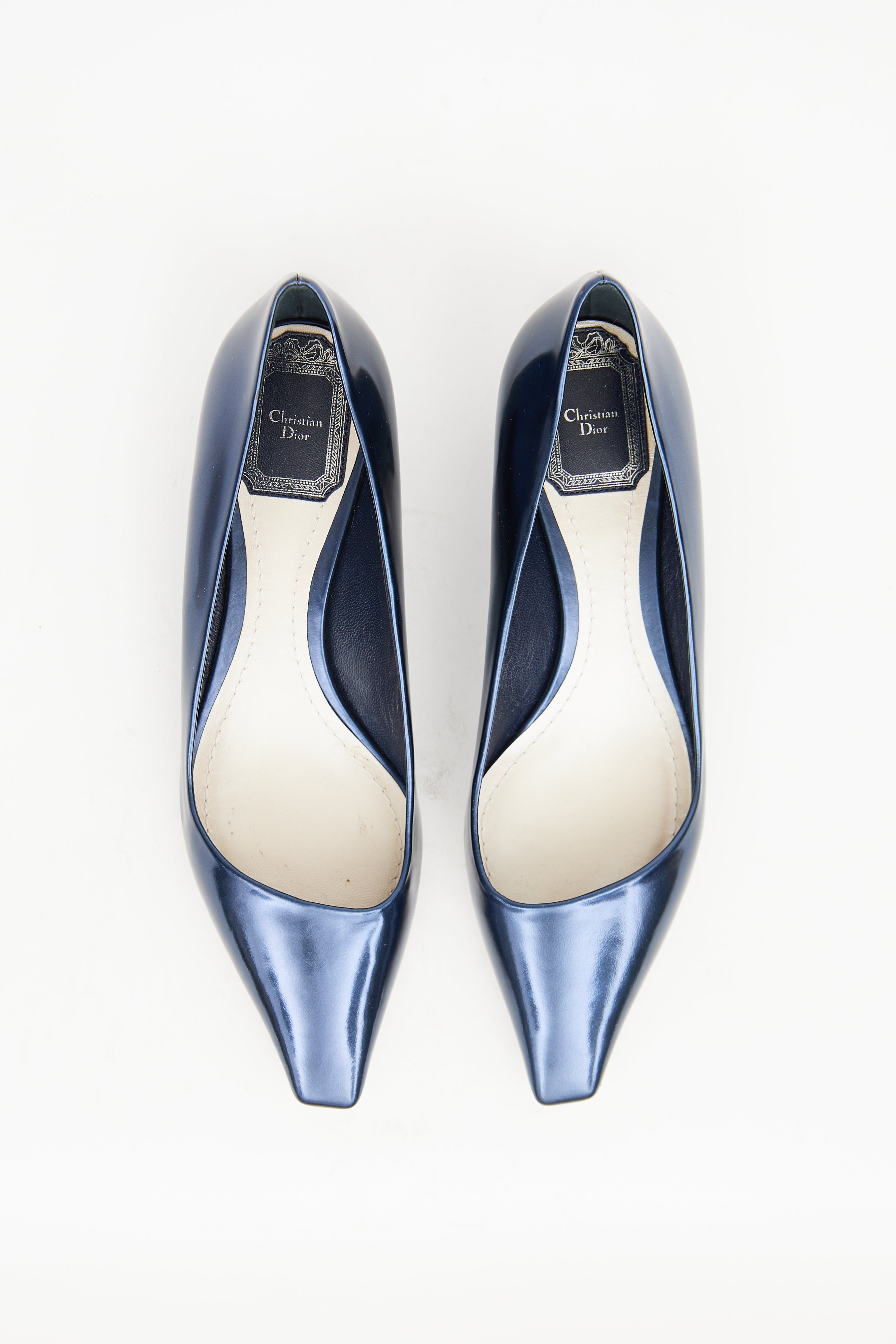 Dior Blue Leather Metallic Flat