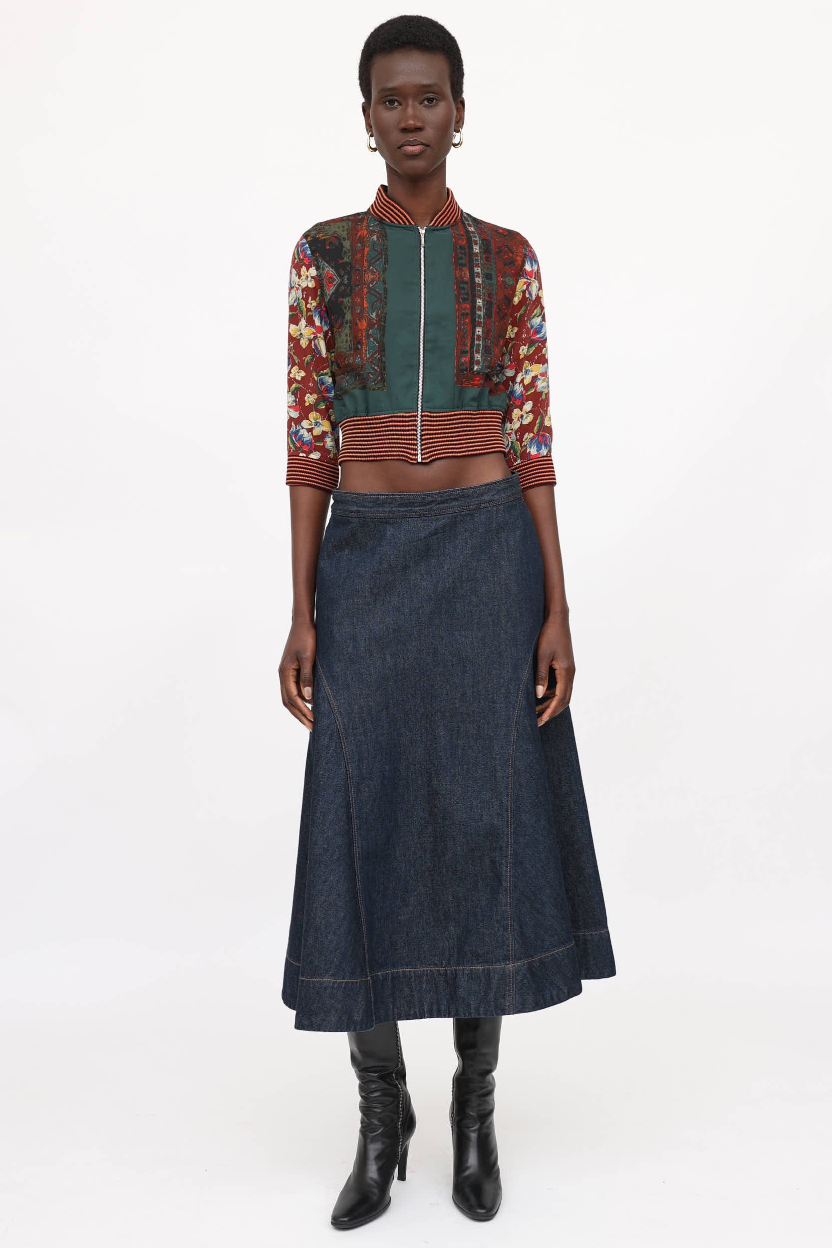 Jean Paul Gaultier Femme Cropped Patterned Zip Jacket