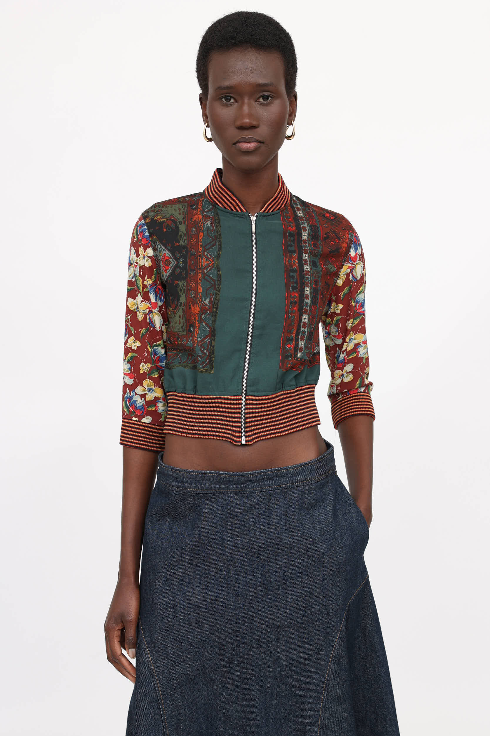 Jean Paul Gaultier Femme Cropped Patterned Zip  Jacket