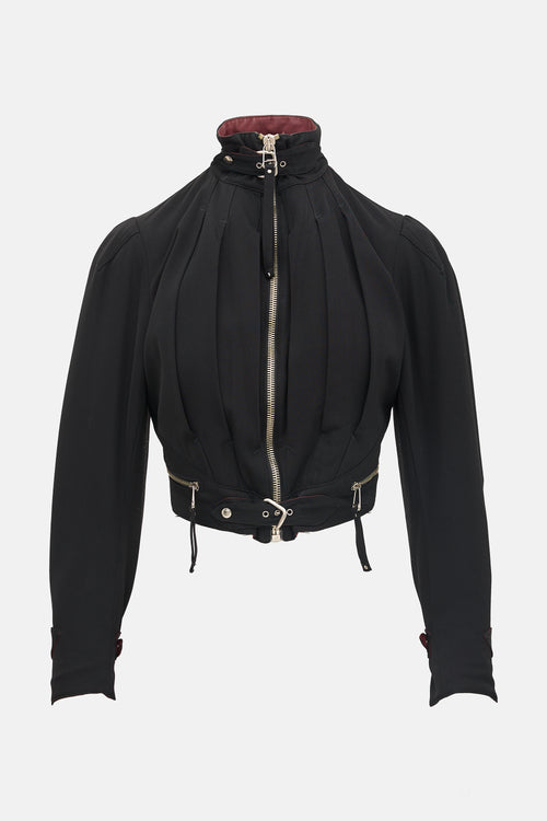 Buckle Pleated Crop Jacket