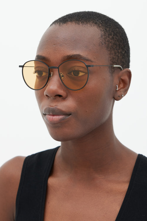 Gentle Monster Black & Orange Baguette Circular Sunglasses
