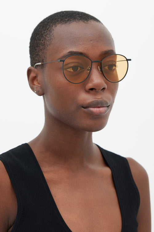 Gentle Monster Black & Orange Baguette Circular Sunglasses