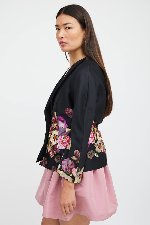 Giambattista Valli Black & Multicolour Silk Floral Blazer