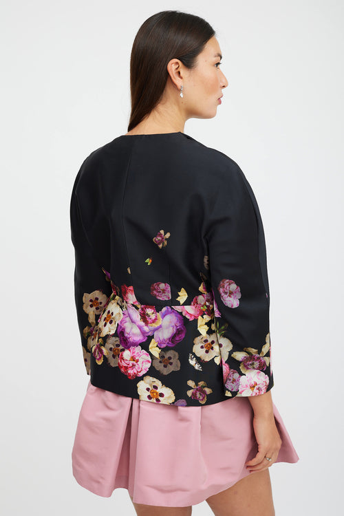 Giambattista Valli Black & Multicolour Silk Floral Blazer