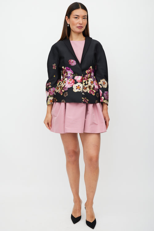 Giambattista Valli Black & Multicolour Silk Floral Blazer